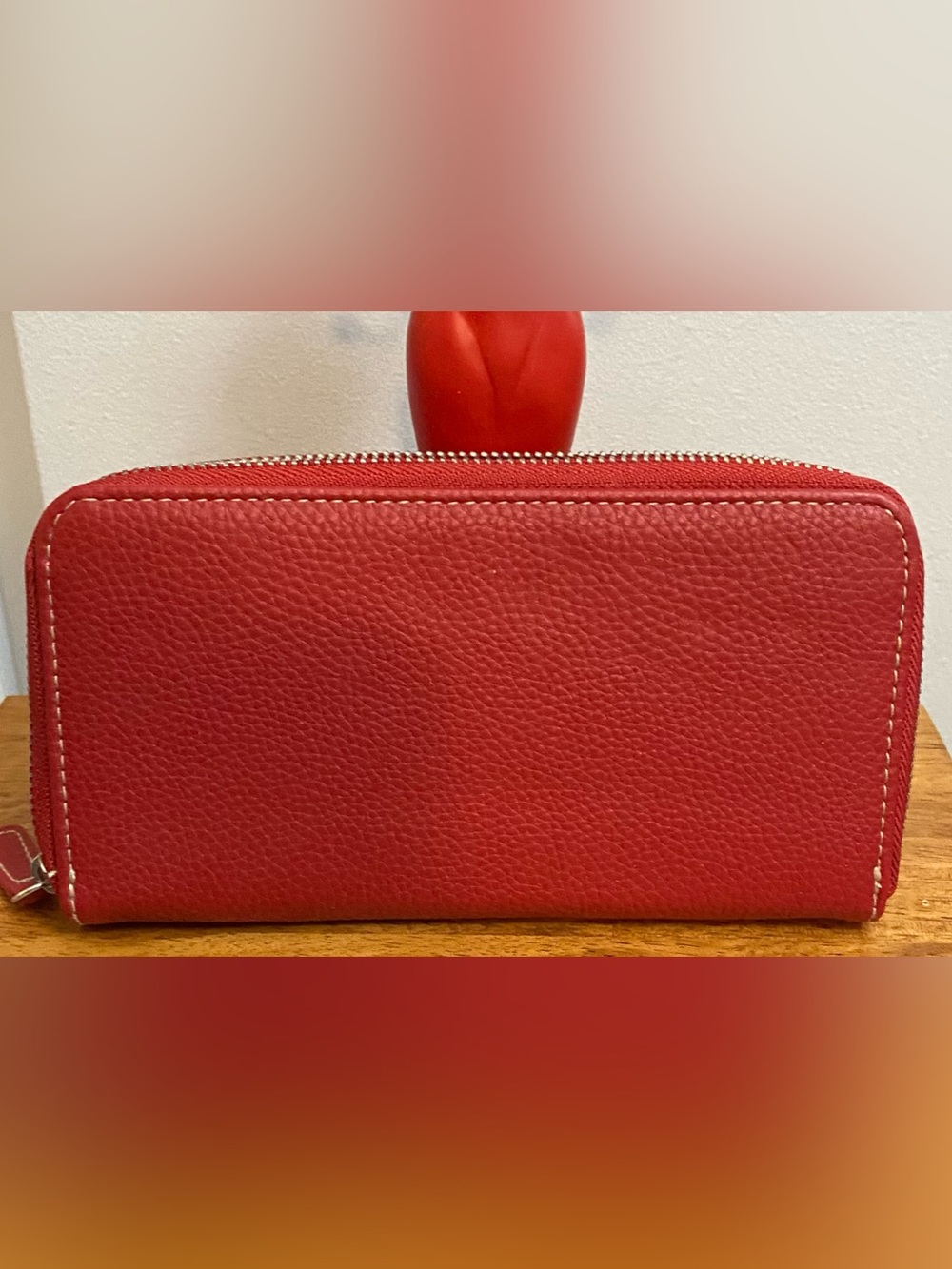Red Leather Zip Wallet - Women’s Compact Purse NWOT